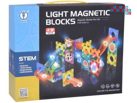 [ZA5250] Klocki Magnetyczne 3D dla dzieci Zbuduj Świecący Tor Kulkowy 49 el.