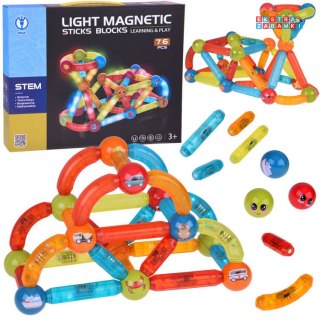 [ZA5239] Klocki magnetyczne 3D kolorowe podświetlane klocki dla dzieci 76 el.