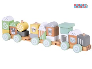 [ZA5262] Miętowa drewniana kolejka lokomotywa z wagonami i klockami 23 el.