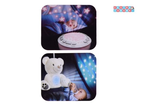 [ZA5289] Projektor pluszowy biały miś lampka kołysanka dla malucha