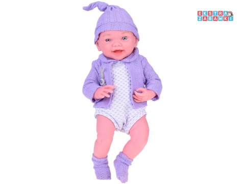 [ZA5321] Uśmiechnięta lalka bobas 40cm laleczka dzidziuś fioletowy sweterek