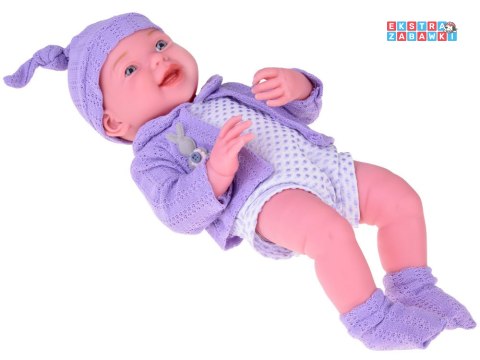 [ZA5321] Uśmiechnięta lalka bobas 40cm laleczka dzidziuś fioletowy sweterek