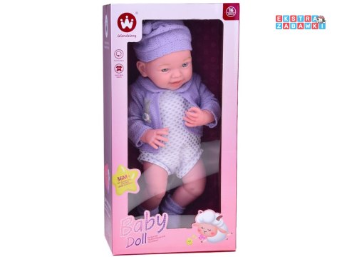 [ZA5321] Uśmiechnięta lalka bobas 40cm laleczka dzidziuś fioletowy sweterek