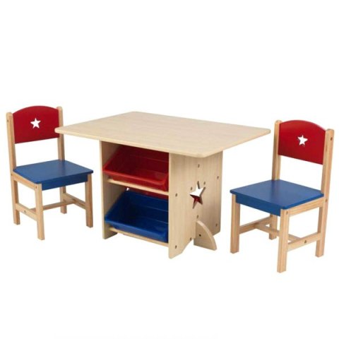 KidKraft Drewniany Stolik z pojemnikami i krzesełkami w gwiazdki