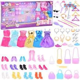 [ZA5417] Bogaty zestaw sukienki buty torebki błyszczące dodatki dla lalki