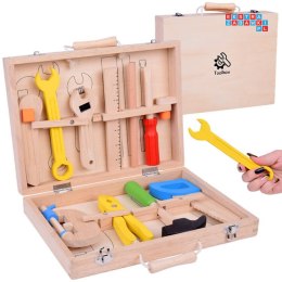 [ZA5382] Drewniana walizka z narzędziami młotek piła śrubokręt 10 narzędzi