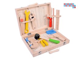 [ZA5382] Drewniana walizka z narzędziami młotek piła śrubokręt 10 narzędzi