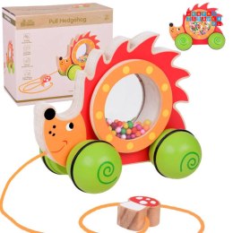 [ZA5379] Drewniany jeżyk na kółkach z kolorowymi kuleczkami zabawka