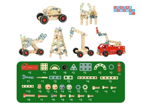 Drewniany Zestaw konstrukcyjny Klocki zbuduj Auto Wieże 129 ele ZA5381