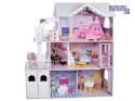 Duży Ażurowy Domek drewniany dla lalek + Winda Garaż Balkon Meble ZA5388