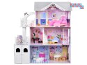 Duży Ażurowy Domek drewniany dla lalek + Winda Garaż Balkon Meble ZA5388
