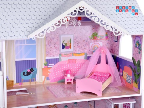 Duży Ażurowy Domek drewniany dla lalek + Winda Garaż Balkon Meble ZA5388
