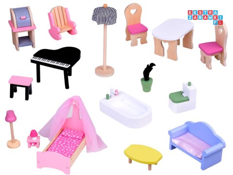 Duży Ażurowy Domek drewniany dla lalek + Winda Garaż Balkon Meble ZA5388