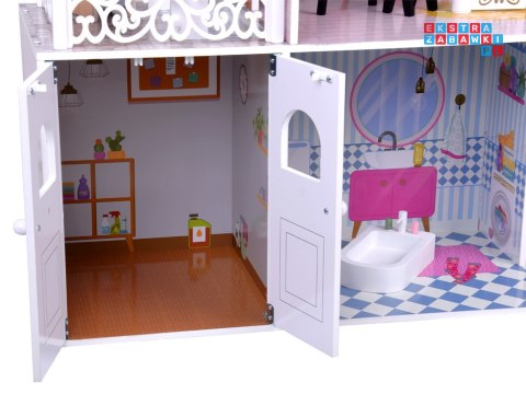 Duży Ażurowy Domek drewniany dla lalek + Winda Garaż Balkon Meble ZA5388