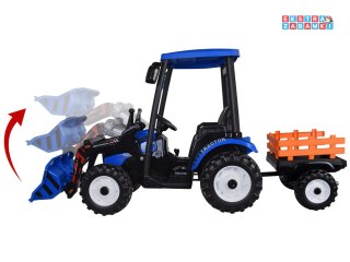 Traktor Duży z przyczepą i łyżką na akumulator - niebieski, 2x200W, Bluetooth, wolny start [PA0320]