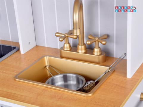 [ZA5387] Elegancka biała drewniana kuchnia z akcesoriami światło dźwięk