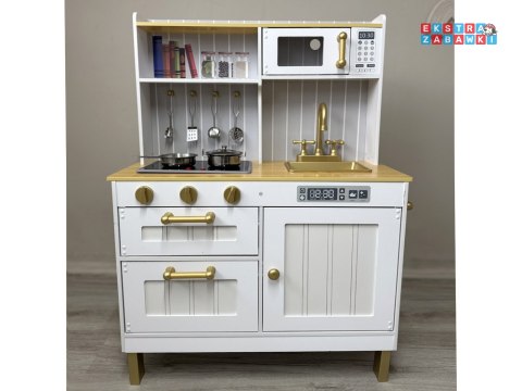 [ZA5387] Elegancka biała drewniana kuchnia z akcesoriami światło dźwięk