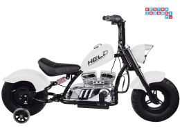 [PA0318] Motocykl Chopper na akumulator 24V/14Ah max 80kg manetka pompowane koła ekoskóra świecące cylindry - biały