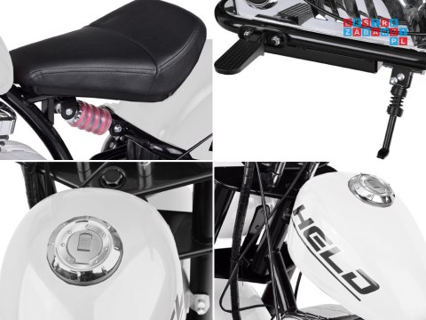 [PA0318] Motocykl Chopper na akumulator 24V/14Ah max 80kg manetka pompowane koła ekoskóra świecące cylindry - biały