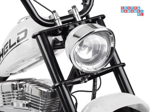 [PA0318] Motocykl Chopper na akumulator 24V/14Ah max 80kg manetka pompowane koła ekoskóra świecące cylindry - biały