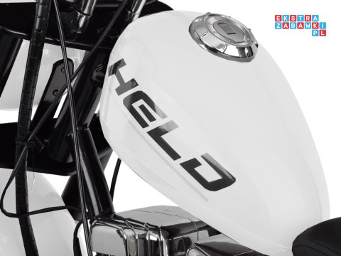 [PA0318] Motocykl Chopper na akumulator 24V/14Ah max 80kg manetka pompowane koła ekoskóra świecące cylindry - biały