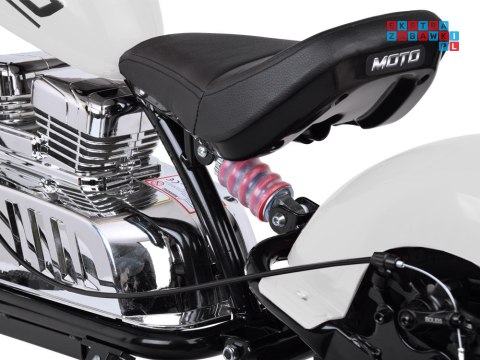 [PA0318] Motocykl Chopper na akumulator 24V/14Ah max 80kg manetka pompowane koła ekoskóra świecące cylindry - biały