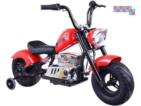 [PA0318] Motocykl Chopper na akumulator 24V/14Ah max 80kg manetka pompowane koła ekoskóra świecące cylindry - czerwony