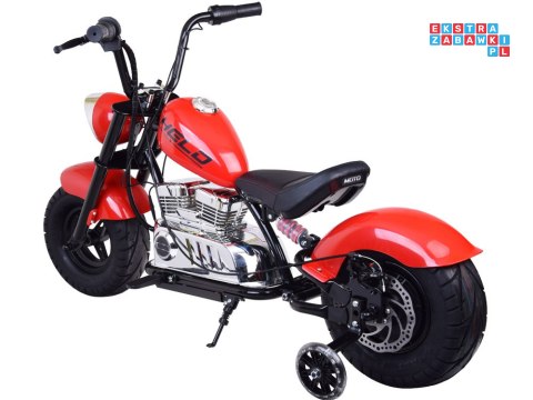 [PA0318] Motocykl Chopper na akumulator 24V/14Ah max 80kg manetka pompowane koła ekoskóra świecące cylindry - czerwony