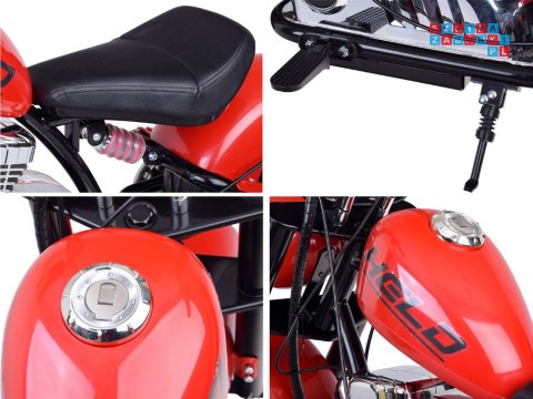 [PA0318] Motocykl Chopper na akumulator 24V/14Ah max 80kg manetka pompowane koła ekoskóra świecące cylindry - czerwony