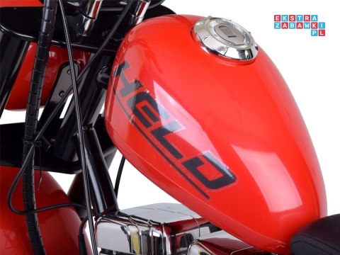 [PA0318] Motocykl Chopper na akumulator 24V/14Ah max 80kg manetka pompowane koła ekoskóra świecące cylindry - czerwony