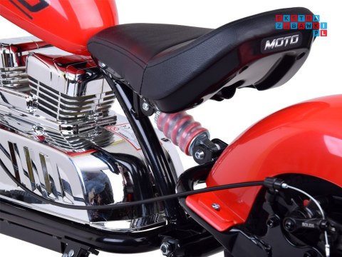[PA0318] Motocykl Chopper na akumulator 24V/14Ah max 80kg manetka pompowane koła ekoskóra świecące cylindry - czerwony