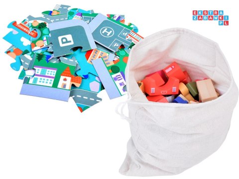 Pastelowy Zestaw Klocki drewniane Miasteczko + Mata puzzle 115 ele ZA5373