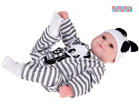 [ZA5358] Urocza miękka lalka chłopiec 45cm jak żywa ubrana kombinezon panda