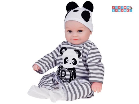 [ZA5358] Urocza miękka lalka chłopiec 45cm jak żywa ubrana kombinezon panda