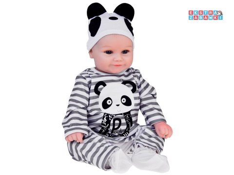 [ZA5358] Urocza miękka lalka chłopiec 45cm jak żywa ubrana kombinezon panda
