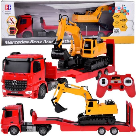 Zestaw na pilota Mercedes Ciężarówka + Naczepa Koparka w skali 1:26 RC0693