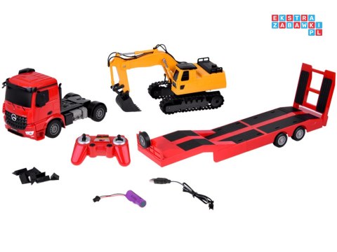 Zestaw na pilota Mercedes Ciężarówka + Naczepa Koparka w skali 1:26 RC0693