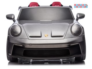Szare Porsche 911 GT3 na akumulator - 2x180W, 24V/10Ah, panel dotykowy, silniki bezszczotkowe - [PA0335]