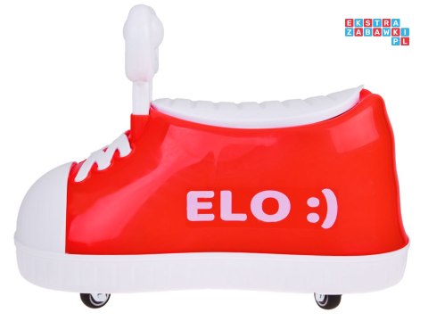 Czerwony trampek ELO :) jeździk but Super-obrotowy muzyka