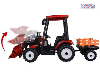 Traktor Duży z przyczepą i łyżką na akumulator - czerwony, 2x200W, Bluetooth, wolny start [PA0320]