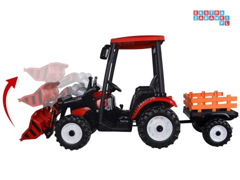 [PA0320] Duży traktor z przyczepą i łyżką na akumulator 2x200W 24V/7Ah Bluetooth wolny start - czerwony