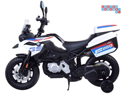 [PA0324] Duży motocykl BMW F850 GS na akumulator 12V/7Ah EVA panel muzyczny sakwy - biały