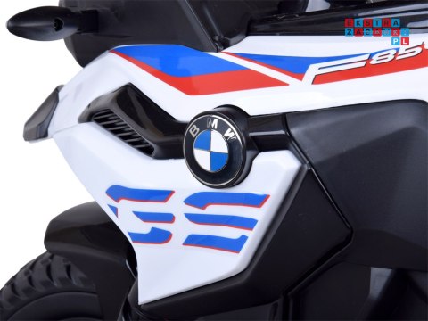[PA0324] Duży motocykl BMW F850 GS na akumulator 12V/7Ah EVA panel muzyczny sakwy - biały