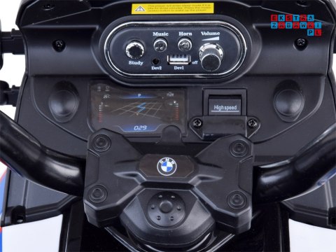 [PA0324] Duży motocykl BMW F850 GS na akumulator 12V/7Ah EVA panel muzyczny sakwy - biały