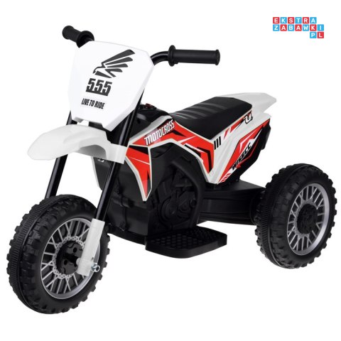 [PA0334] Motorek trójkołowy cross na akumulator 1x30W 6V/4.5Ah z panelem muzycznym - biały