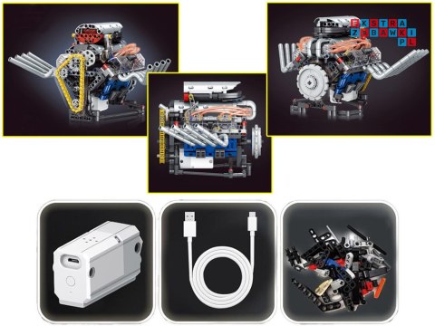 Klocki techniczne Zbuduj SILNIK na akumulator Światło i ruch 665-ele ZA5812