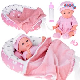 [ZA5855] Lalka bobas z łóżeczkiem w różowym ubranku niemowlak