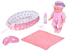 [ZA5855] Lalka bobas z łóżeczkiem w różowym ubranku niemowlak