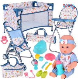 [ZA5917] Zestaw Deluxe lalka bobas wózek łóżeczko krzesełko akcesoria 16 el.