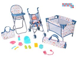 [ZA5917] Zestaw Deluxe lalka bobas wózek łóżeczko krzesełko akcesoria 16 el.